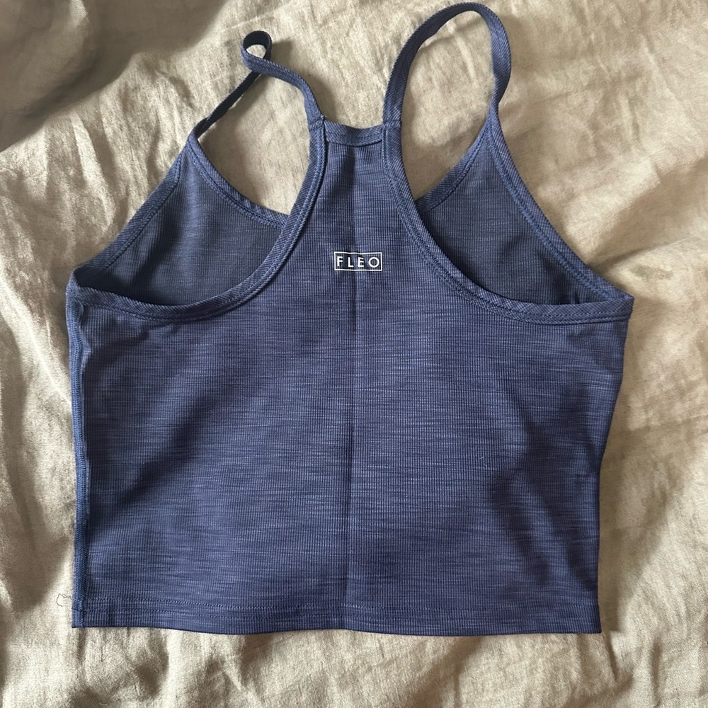 Fleo Navy Blue Ribbed Racerback Crop Tank - Picture 2 of 3